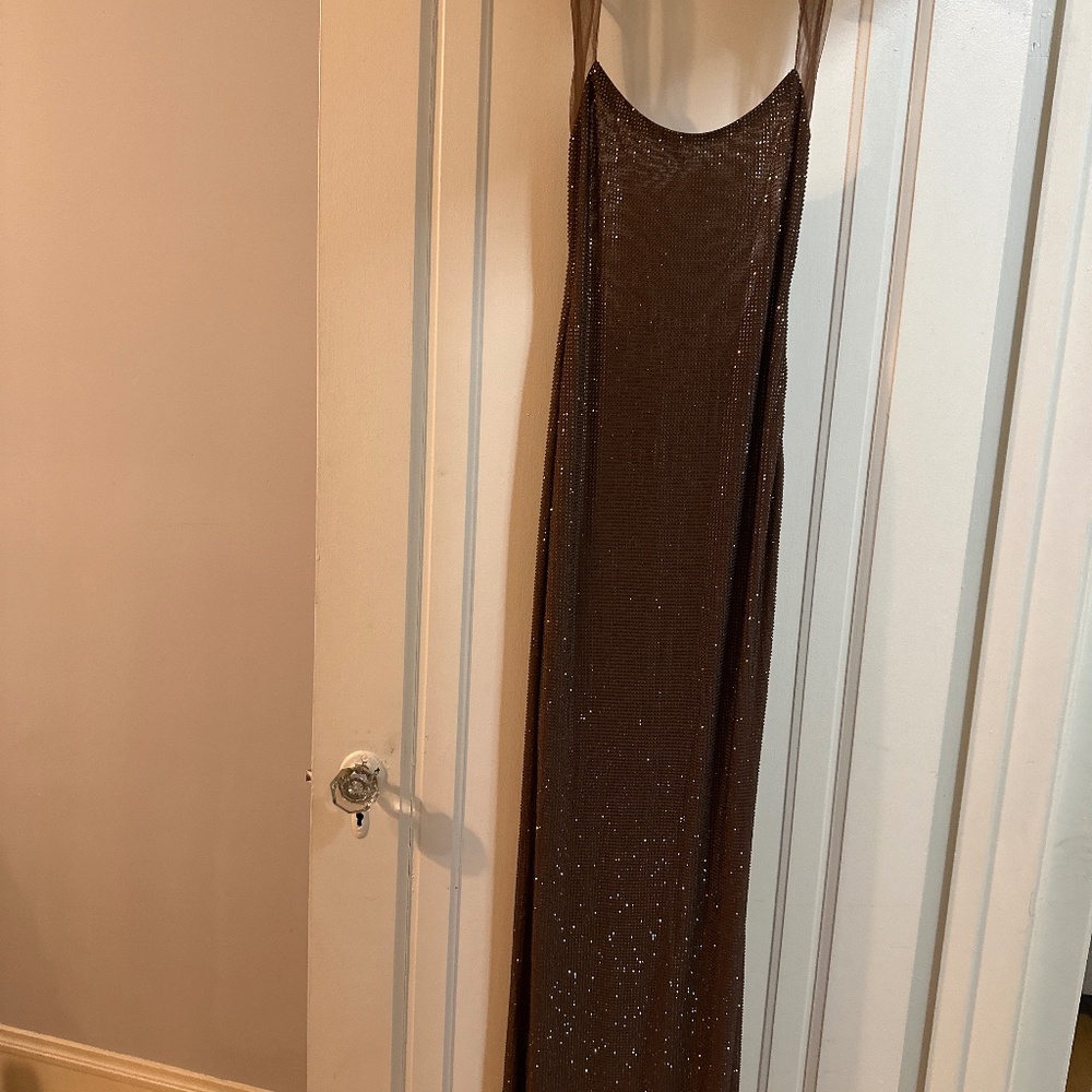 Meshki Jasmyn Hot Fix Maxi Dress With Mesh Back - Chocolate